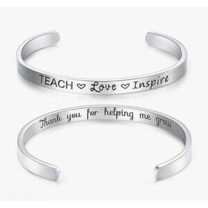 Teach Love Inspire Bracelet for Teacher Gift Stainless Steel Adjustable Cuff NEW